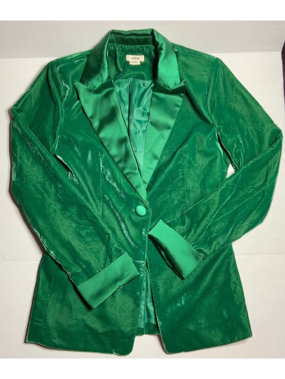 Jason Wu Emerald Green Velvet and Satin Blazer Jacket Size S